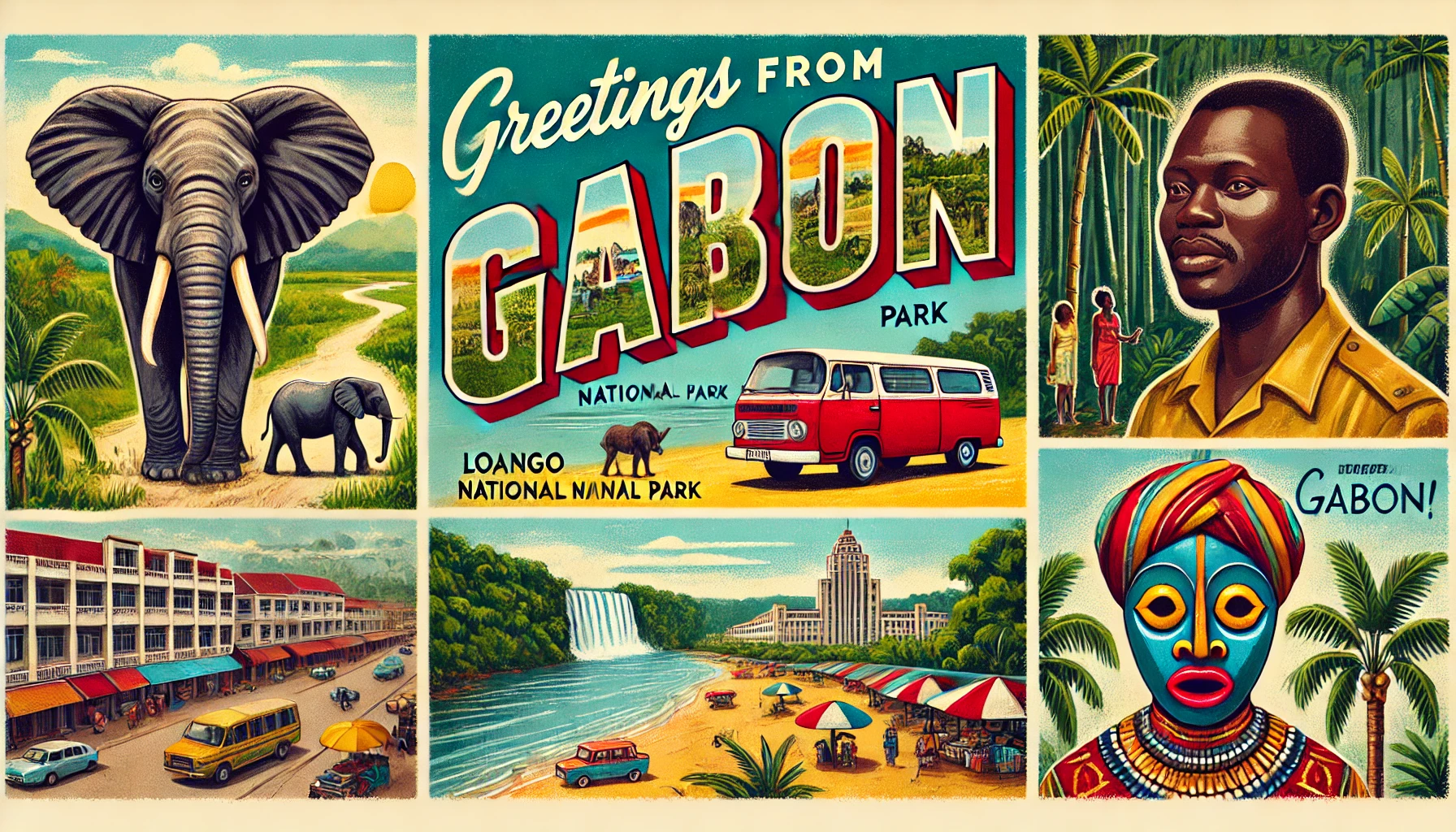 Retro postcard of Gabon.