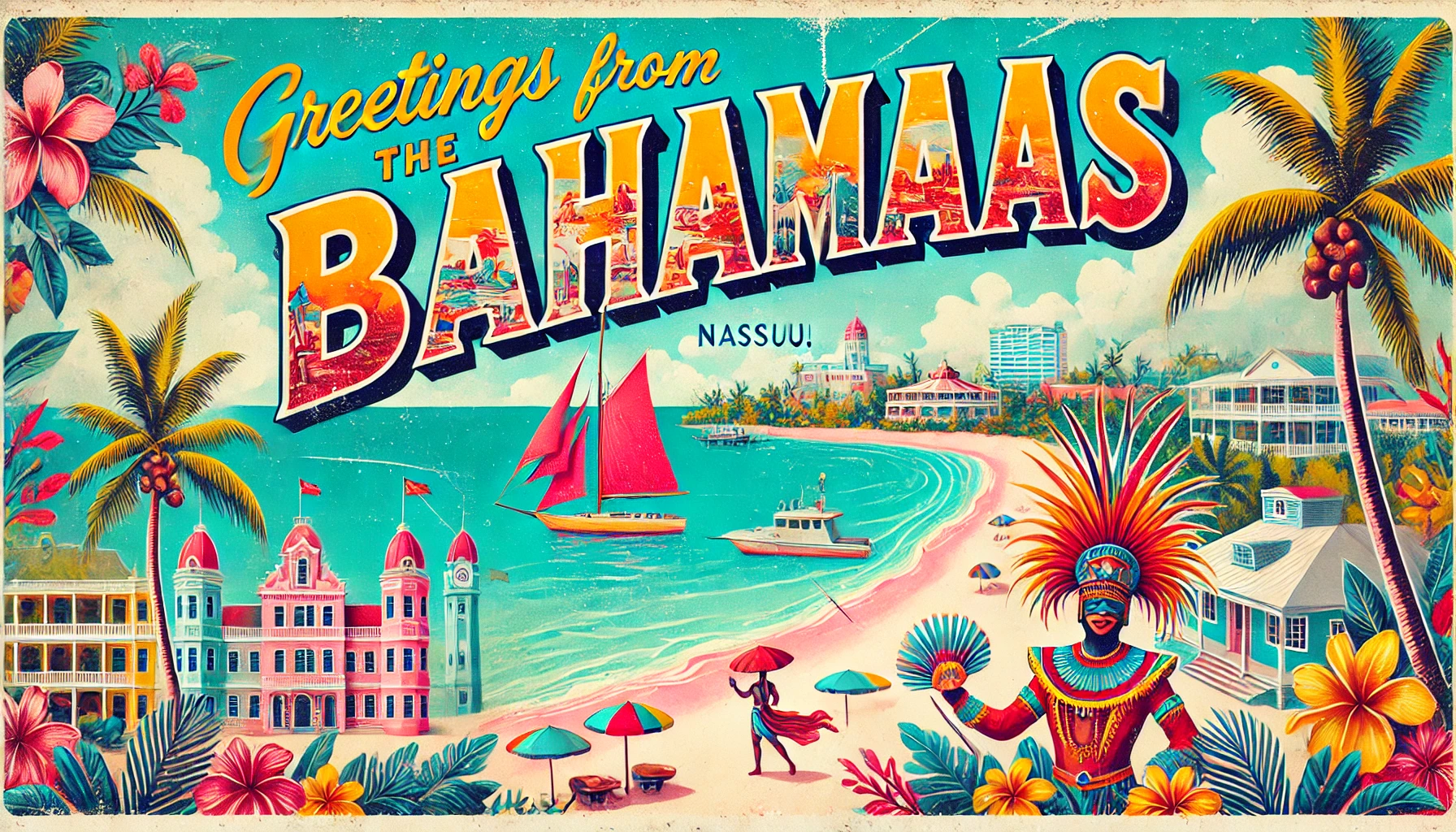 Retro postcard of The Bahamas.